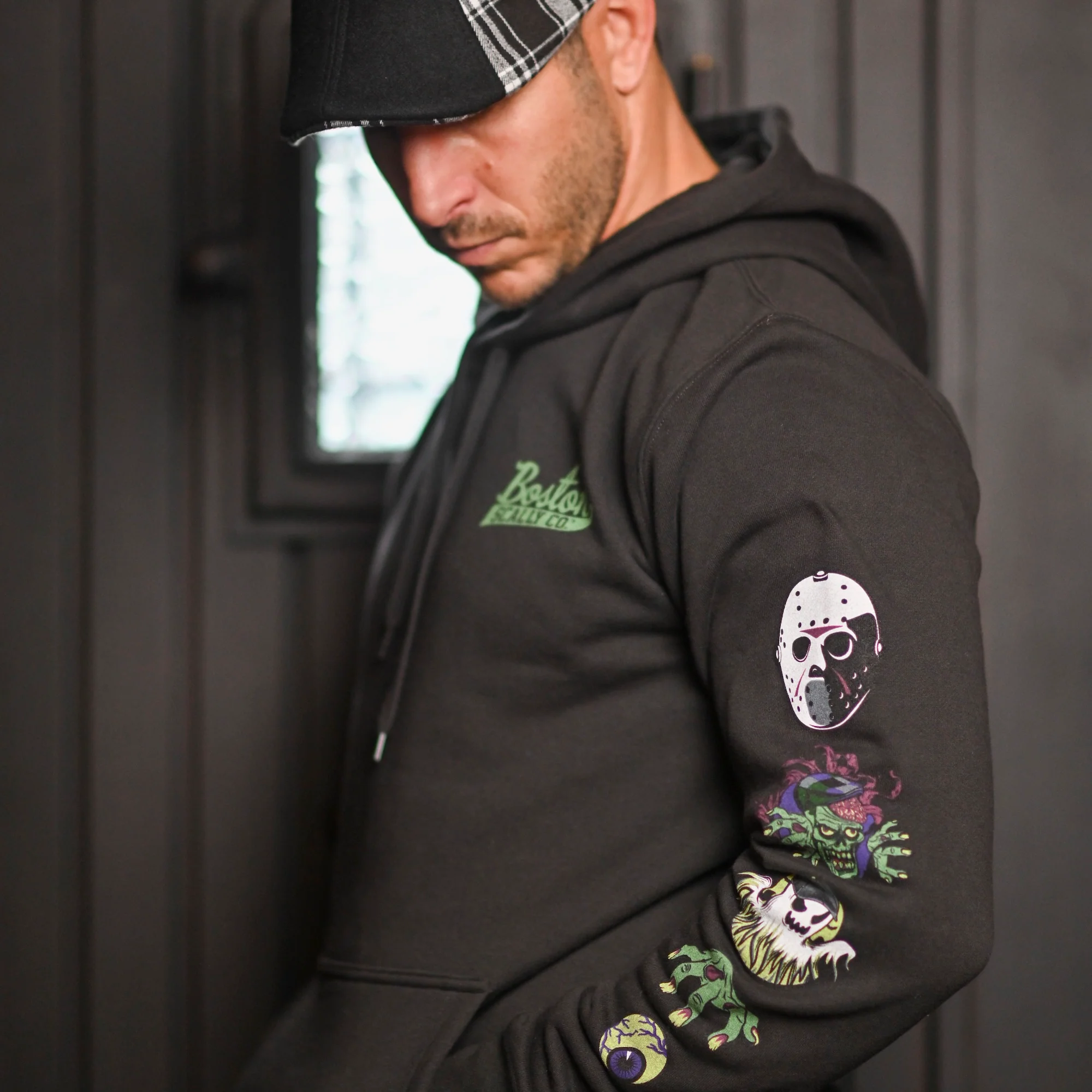 Boston Scally The Halloween Icon Hoodie - Dusk Black and Lime Green - Image 3