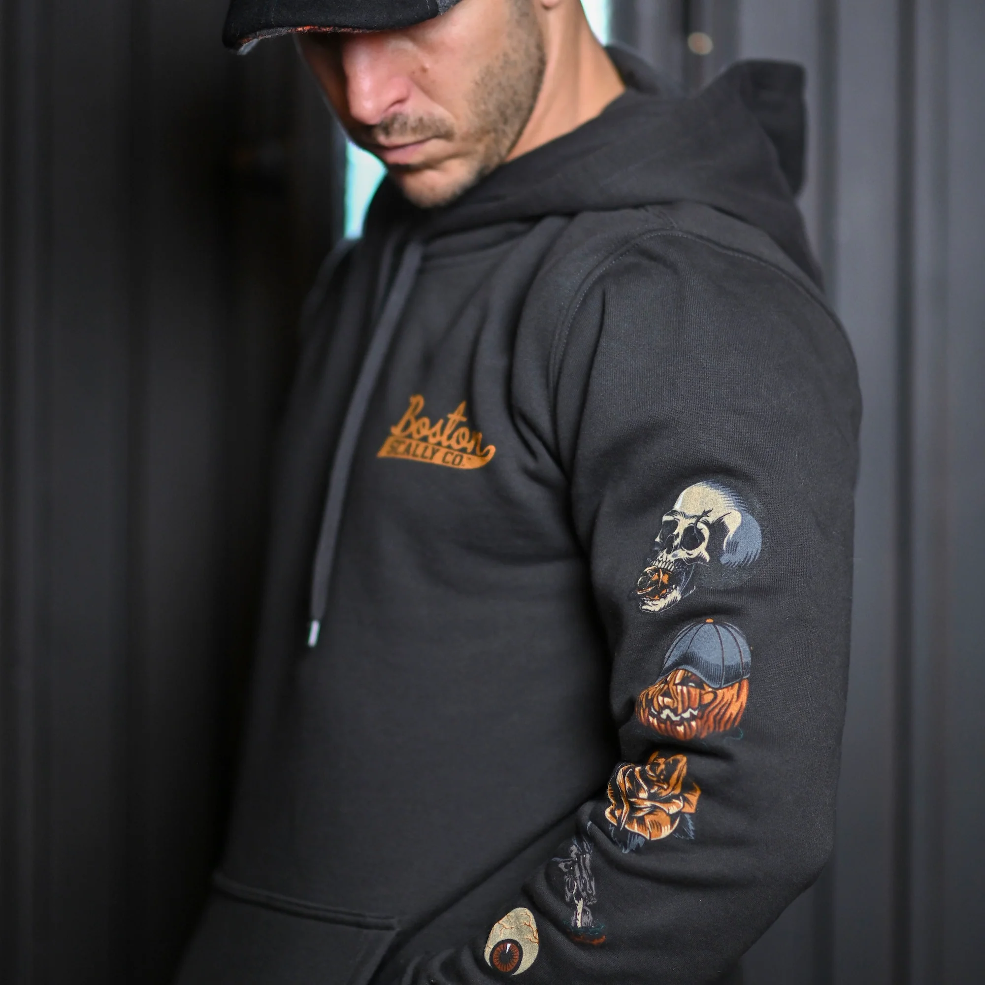 Boston Scally The Halloween Icon Hoodie - Dusk Black and Orange - Image 3