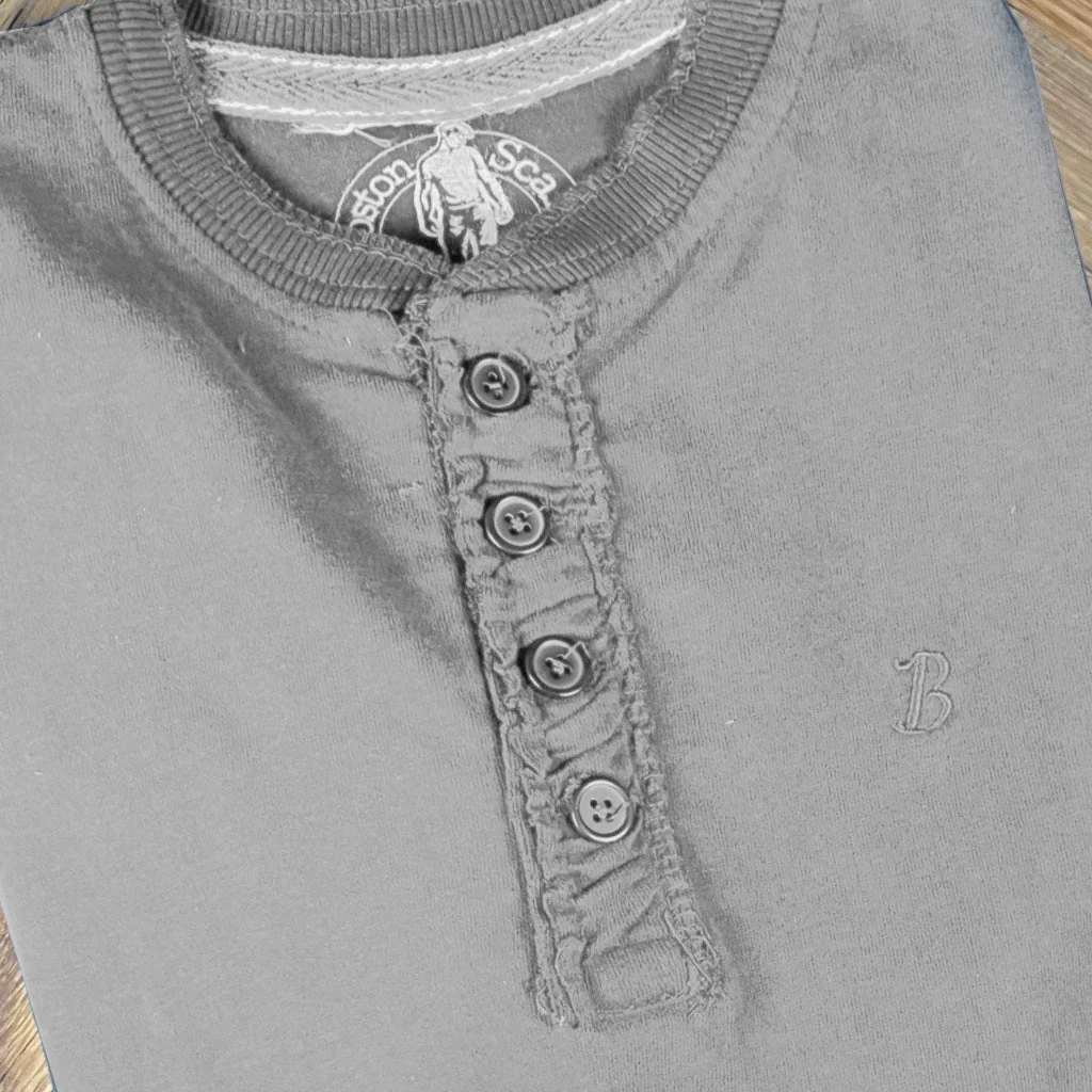 Boston Scally The Long Sleeve Henley - Heather Grey - Image 2