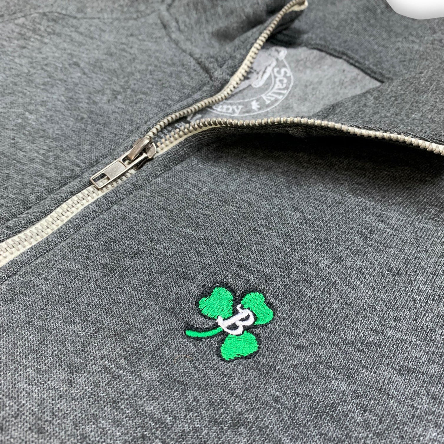 Boston Scally The Shamrock 1/4 Zip-Up Pullover - Charcoal Grey - Image 2