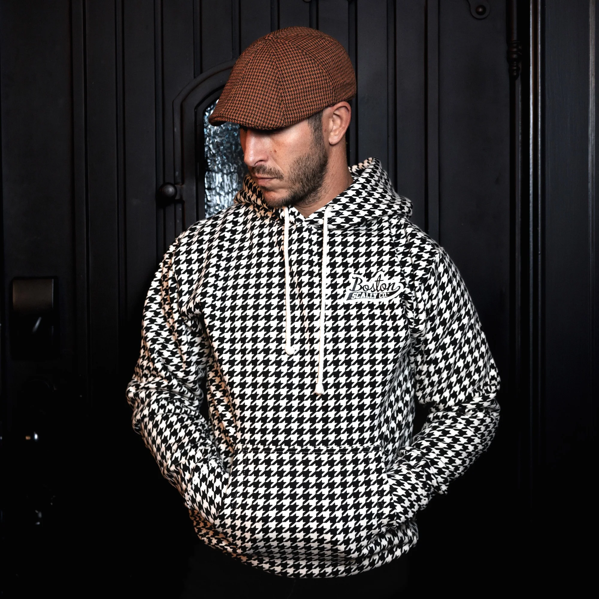 Boston Scally The Halloween Houndstooth Hoodie - Black & Moon - Image 2
