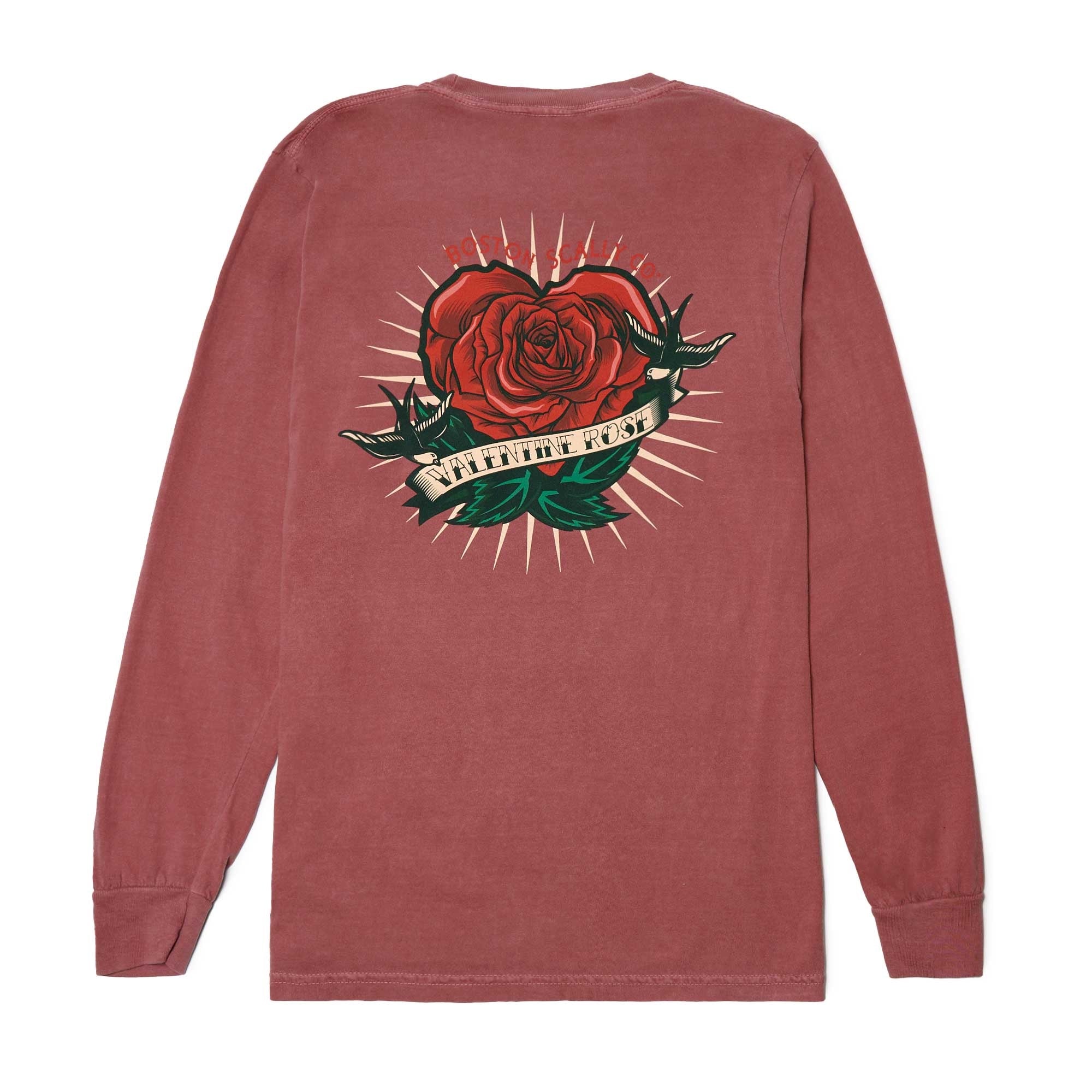 Boston Scally The Valentine Rose Long Sleeve Tee T-Shirt - Crimson - Image 2