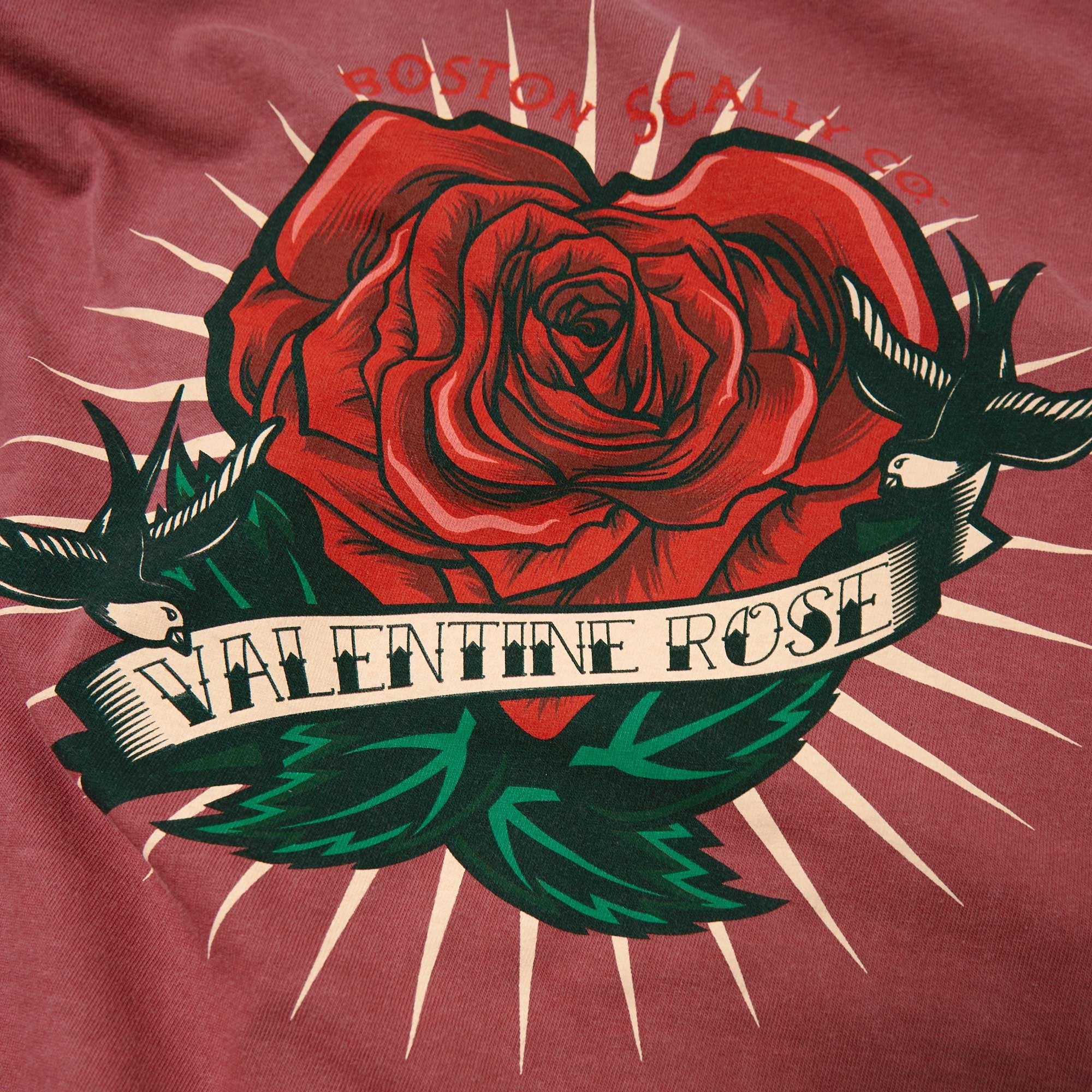 Boston Scally The Valentine Rose Long Sleeve Tee T-Shirt - Crimson - Image 4