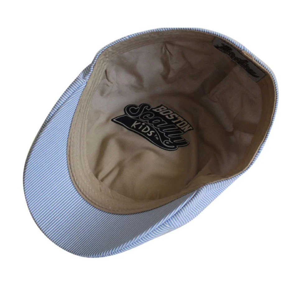 Kids The Seersucker Boston Scally Cap - Light Blue - Image 4