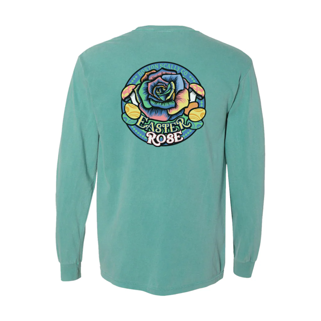 Boston Scally The Easter Rose Long Sleeve Pocket Tee T-Shirt - Seafoam Green - Image 2
