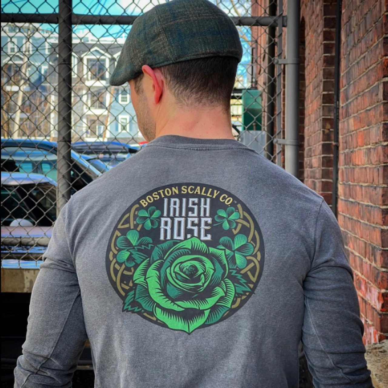 Boston Scally The Irish Rose Long Sleeve Pocket Tee T-Shirt - Vintage Black - Image 2