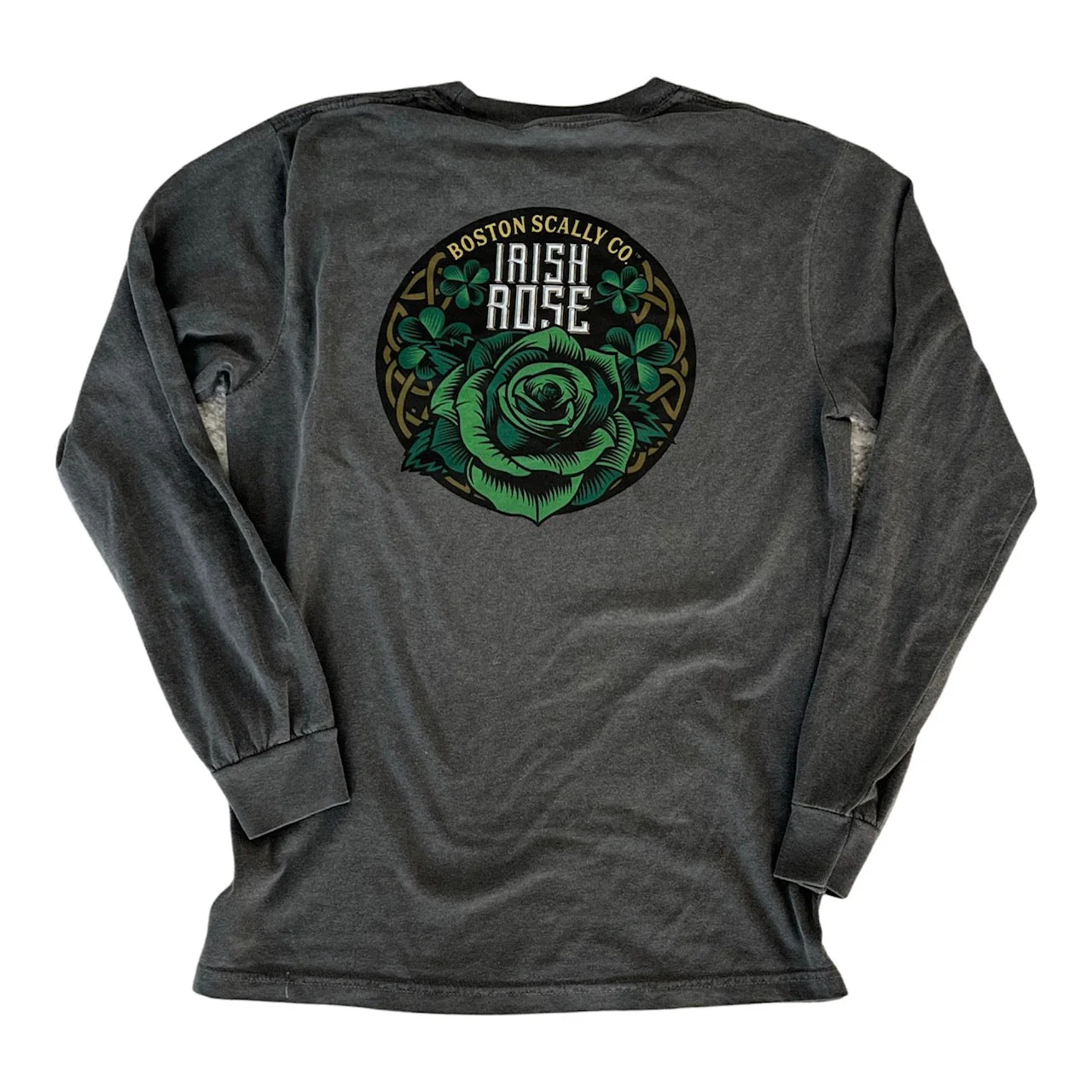 Boston Scally The Irish Rose Long Sleeve Pocket Tee T-Shirt - Vintage Black - Image 3