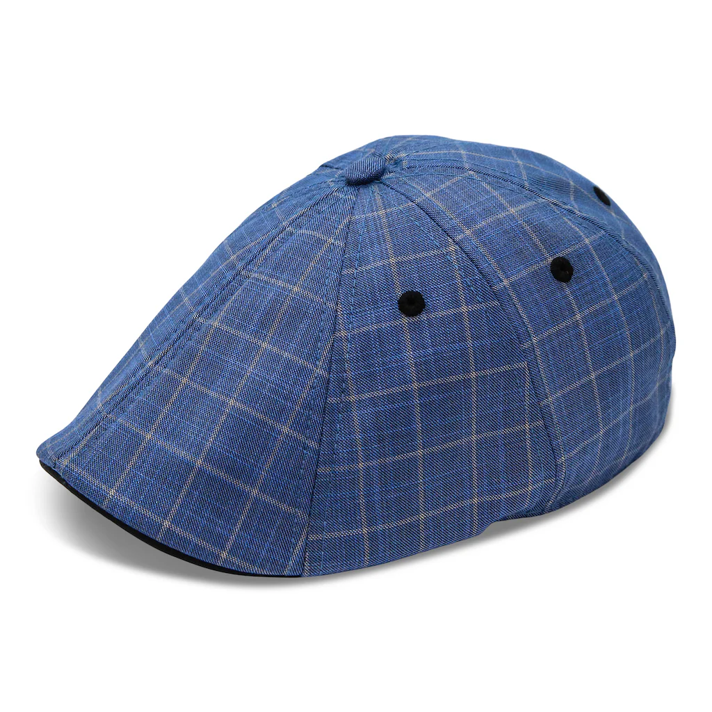 The 8-Panel Plaid Trainer Boston Scally Cap - Steel Blue Plaid - Image 3