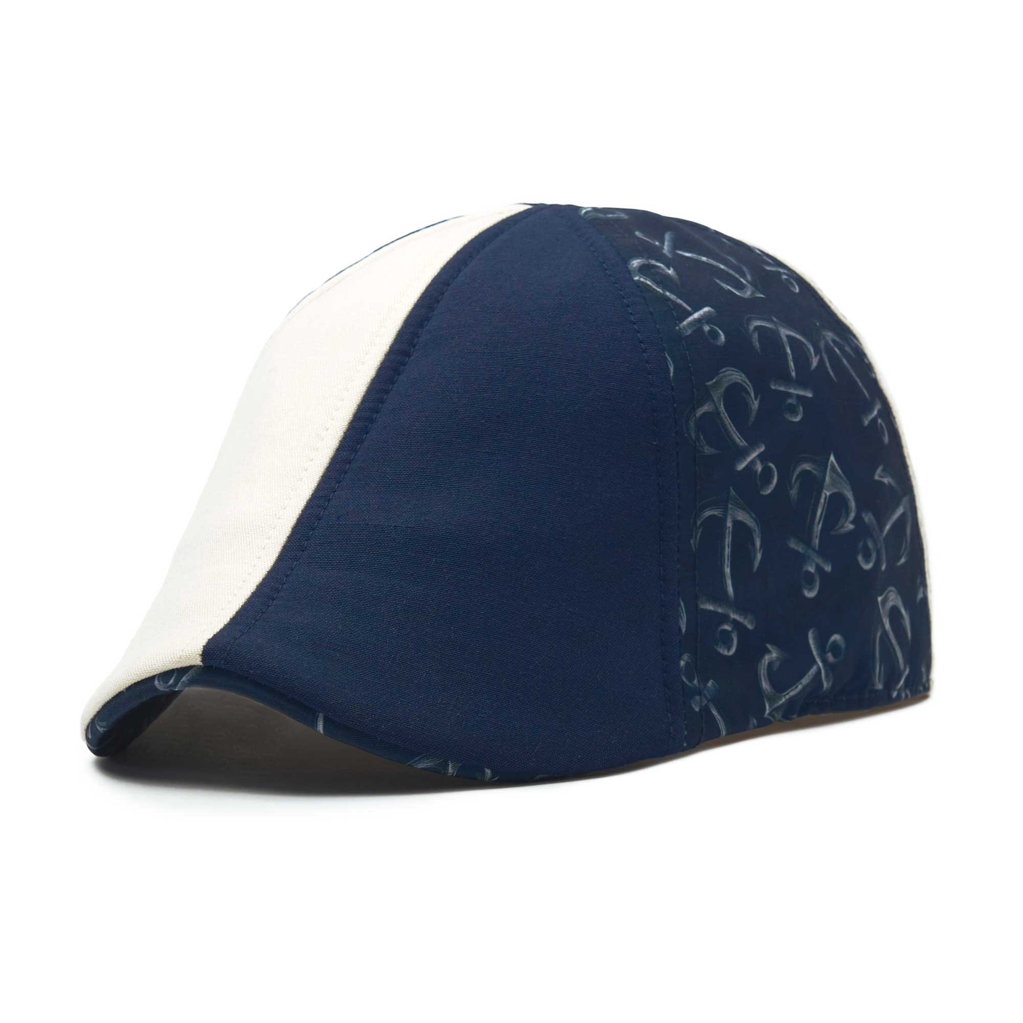 The Cape Codder Patchwork Boston Scally Cap - Marine Blue and White Sand - Image 3