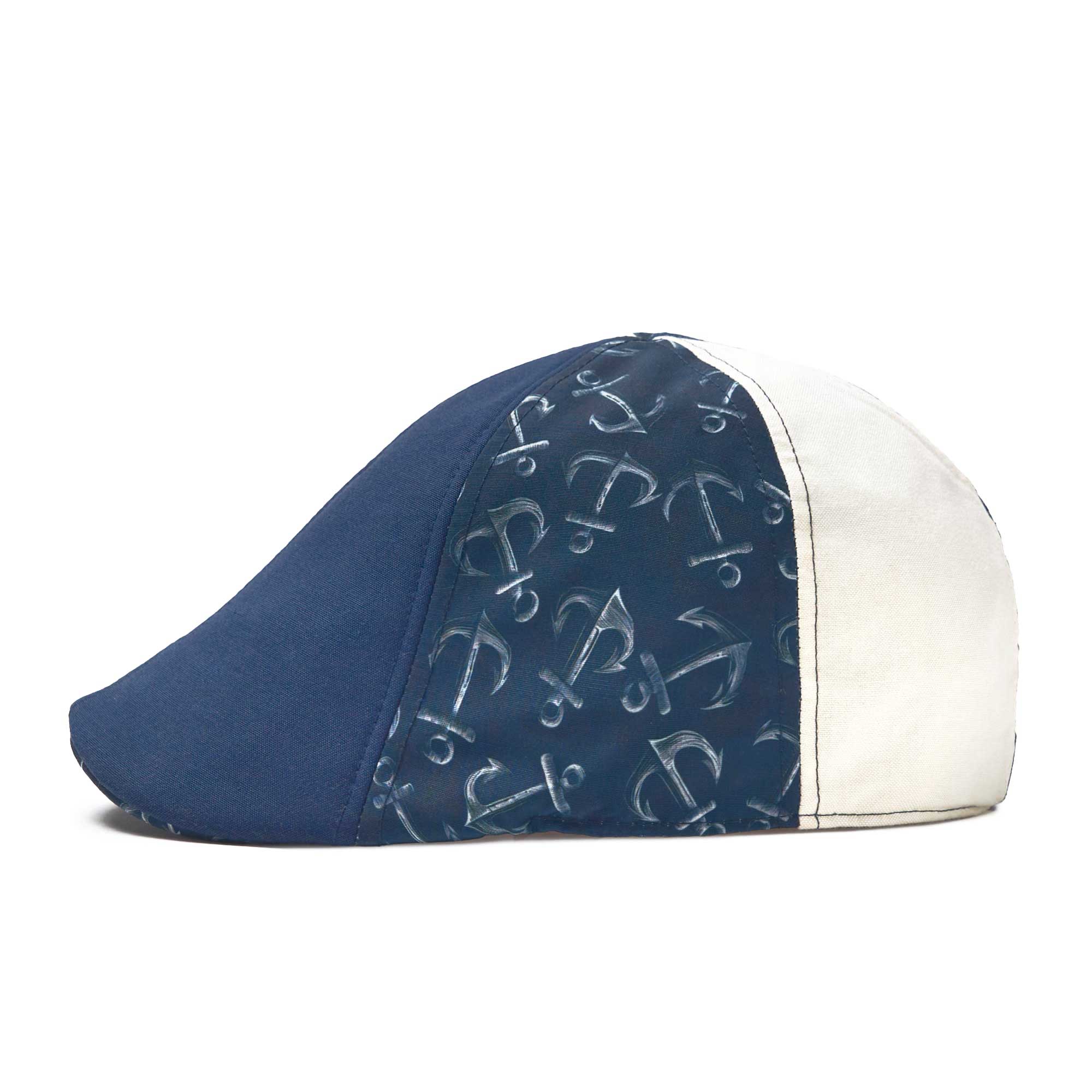 The Cape Codder Patchwork Boston Scally Cap - Marine Blue and White Sand - Image 7