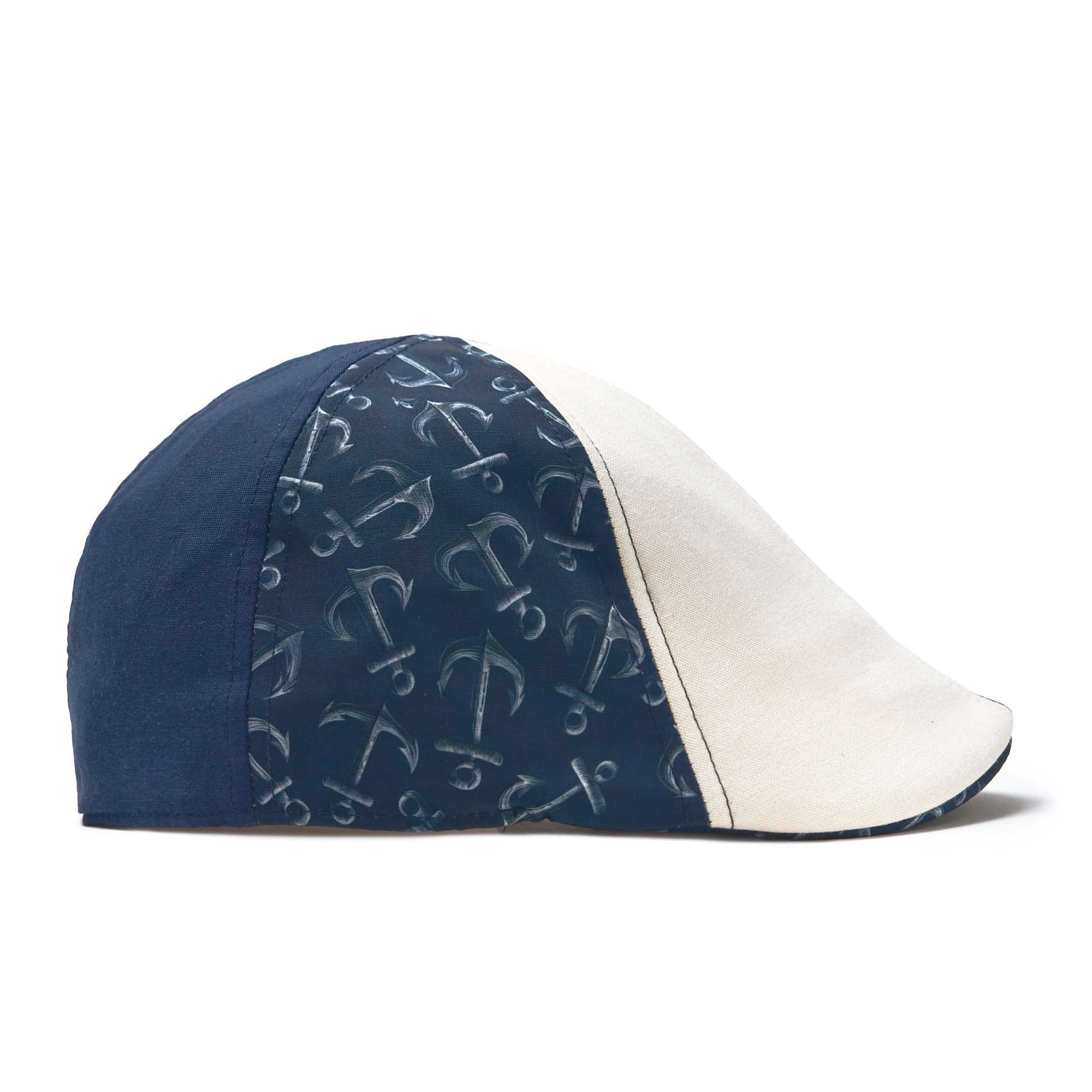 The Cape Codder Patchwork Boston Scally Cap - Marine Blue and White Sand - Image 8