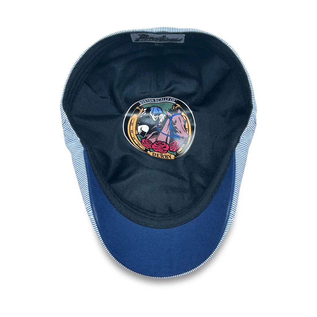 The Derby Boston Scally Cap - Blue Seersucker - Image 3
