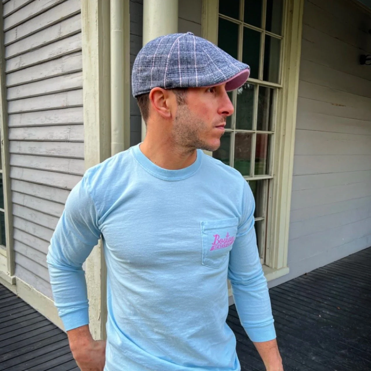 The Hare Boston Scally Cap - Blue & Grey Plaid - Image 3