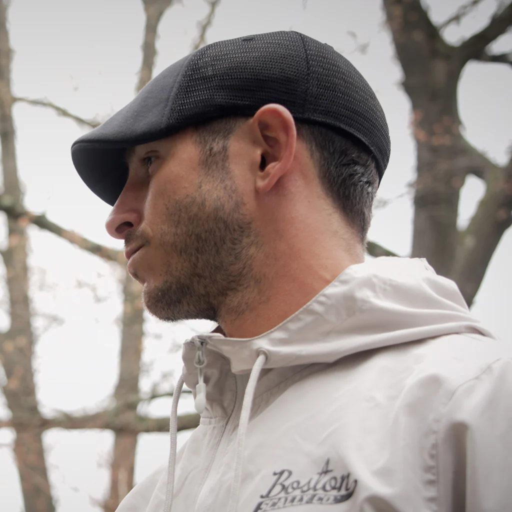 The Mesh Trucker Boston Scally Cap - Black with Black - Image 7