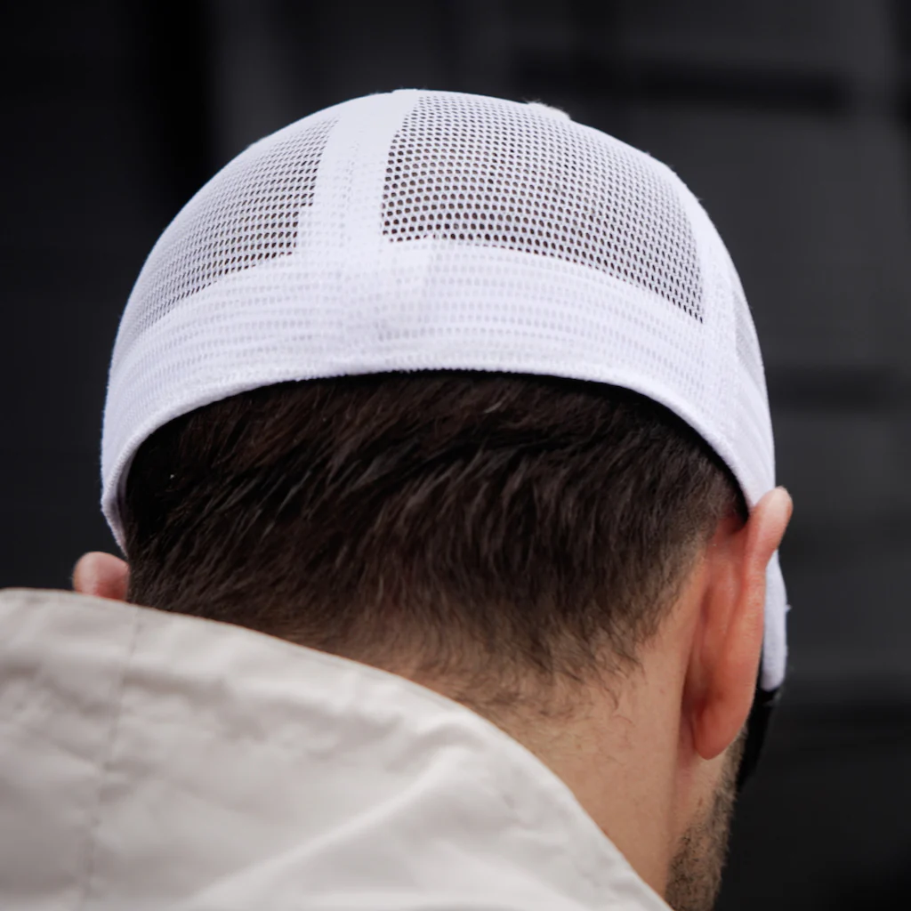The Mesh Trucker Boston Scally Cap - Black with White - Image 3