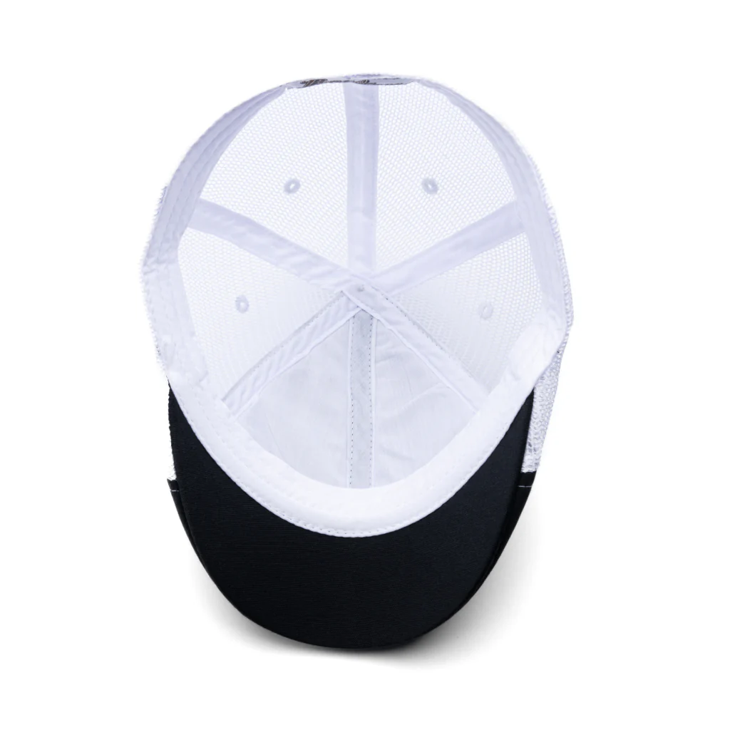 The Mesh Trucker Boston Scally Cap - Black with White - Image 6