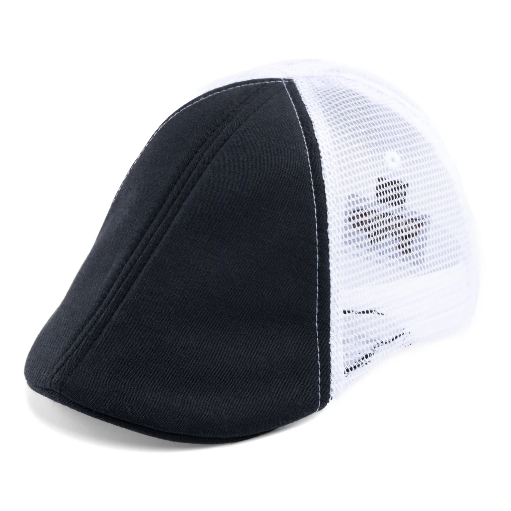 The Mesh Trucker Boston Scally Cap - Black with White - Image 7