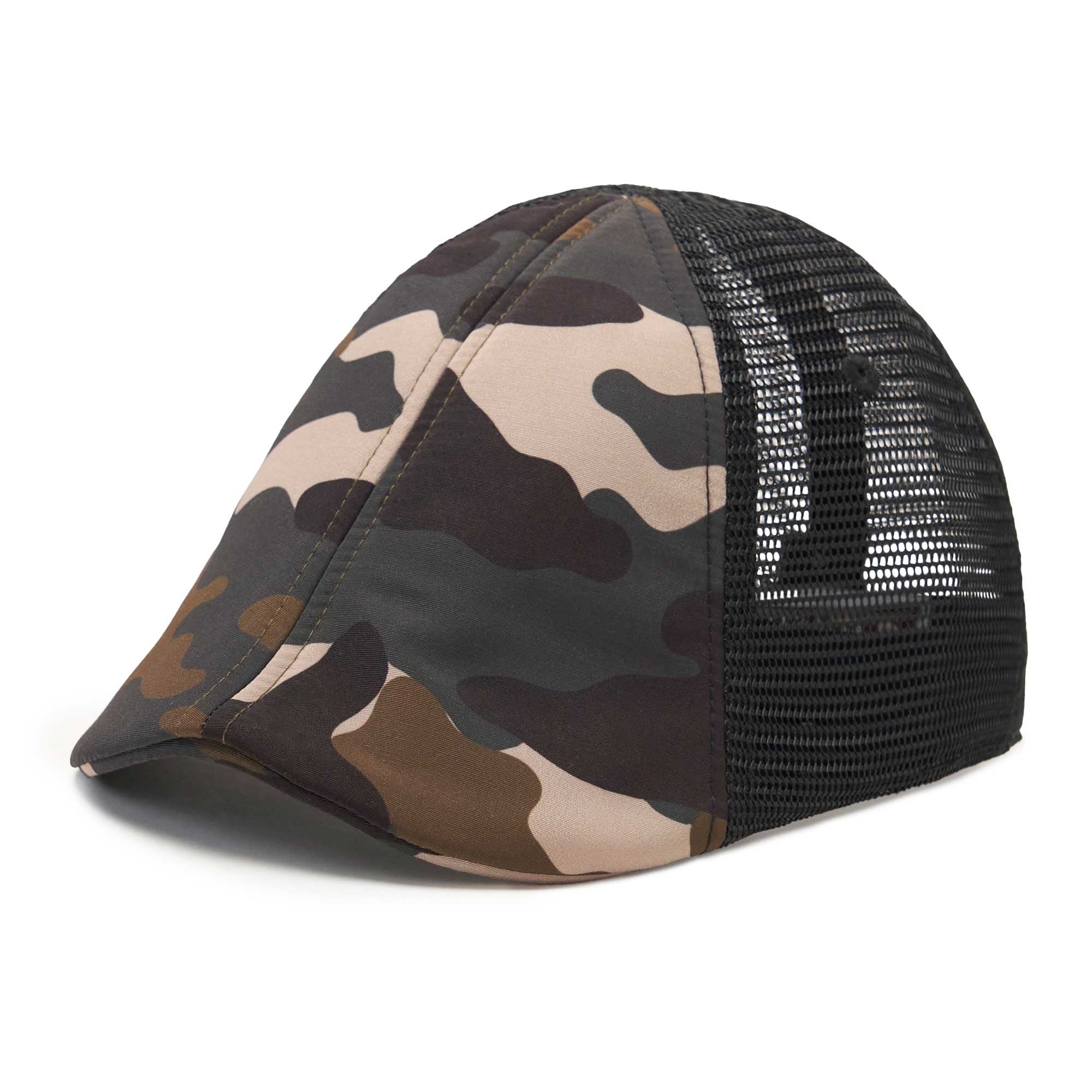 The Mesh Trucker Boston Scally Cap - Camo with Black - Image 4