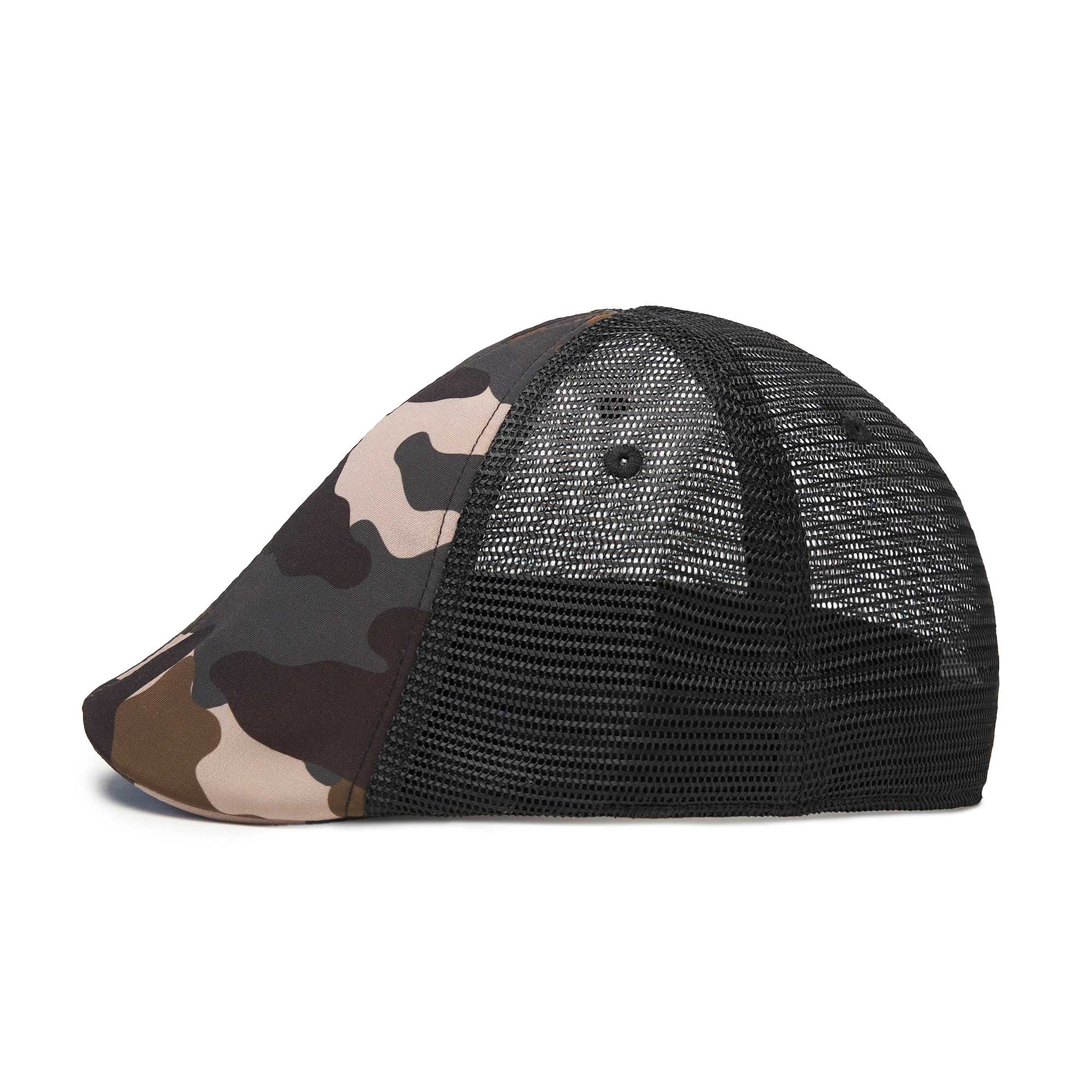 The Mesh Trucker Boston Scally Cap - Camo with Black - Image 8
