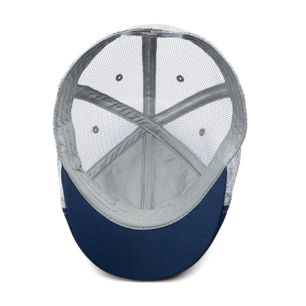 The Mesh Trucker Boston Scally Cap - Navy with Grey - Image 5