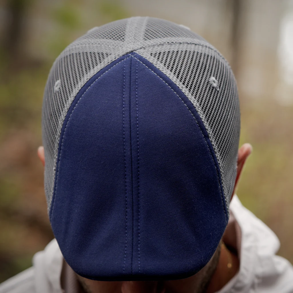The Mesh Trucker Boston Scally Cap - Navy with Grey - Image 7